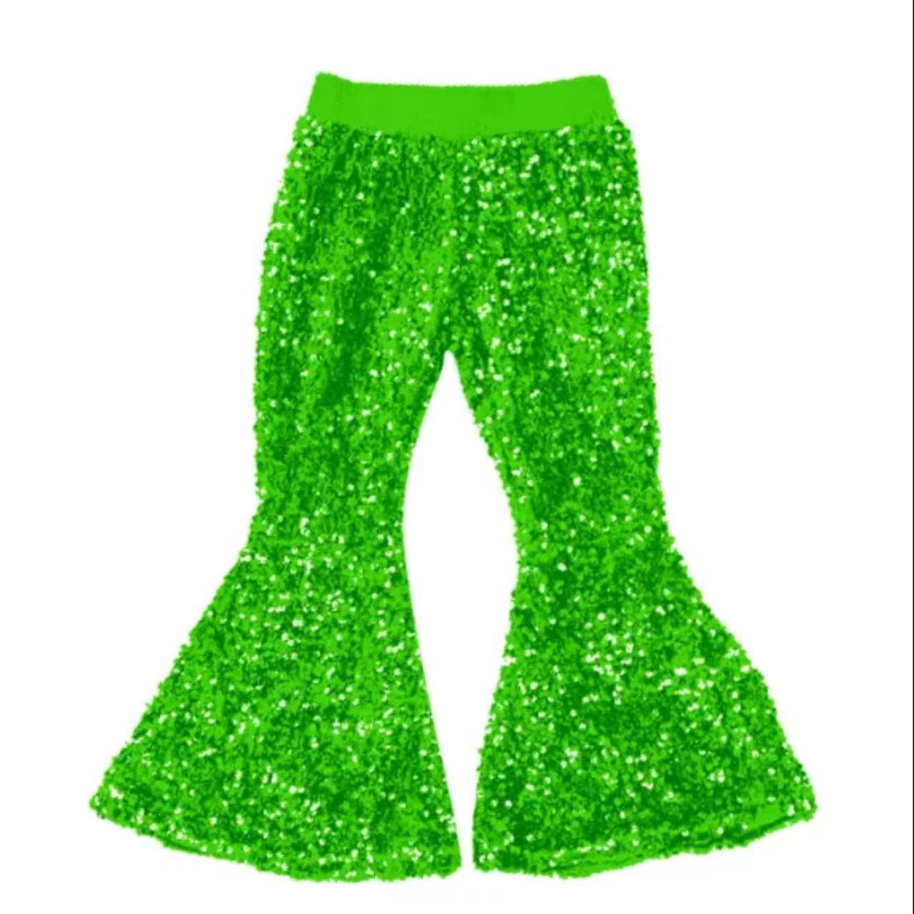 ( Moq 5 ) Preorder Baby Girl Toddler Green Sequins Bell Bottom Pants