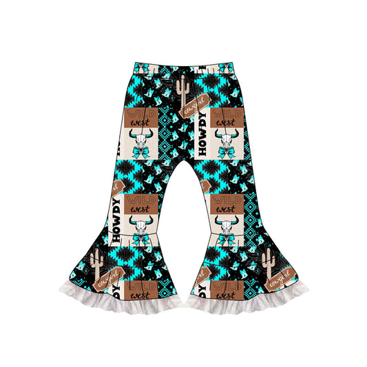 ( Moq 5 ) Preorder Baby Girl Aztec Cow Bows Western Bell Pants
