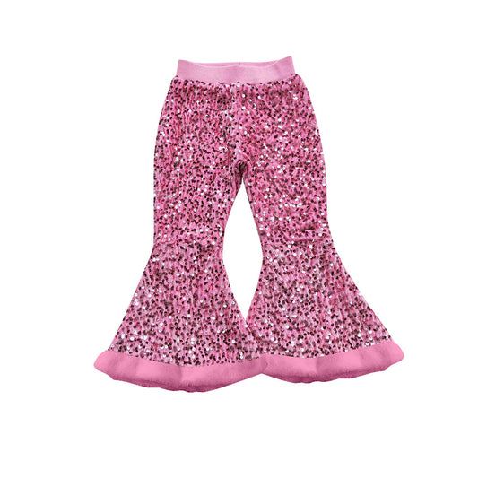 ( Moq 5 ) Preorder Baby Girl Pink Sequins Fur Bell Bottom Pants