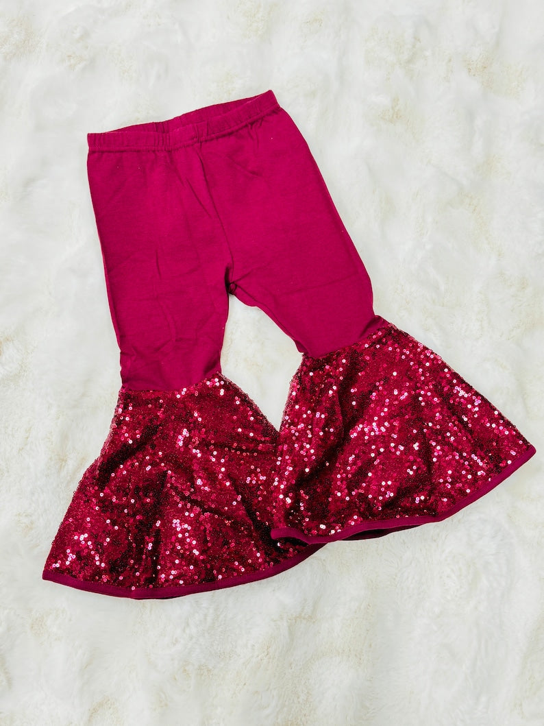 ( Moq 5 ) Preorder Baby Girls Kids Dark Red Sequins Bell Pants Bottom