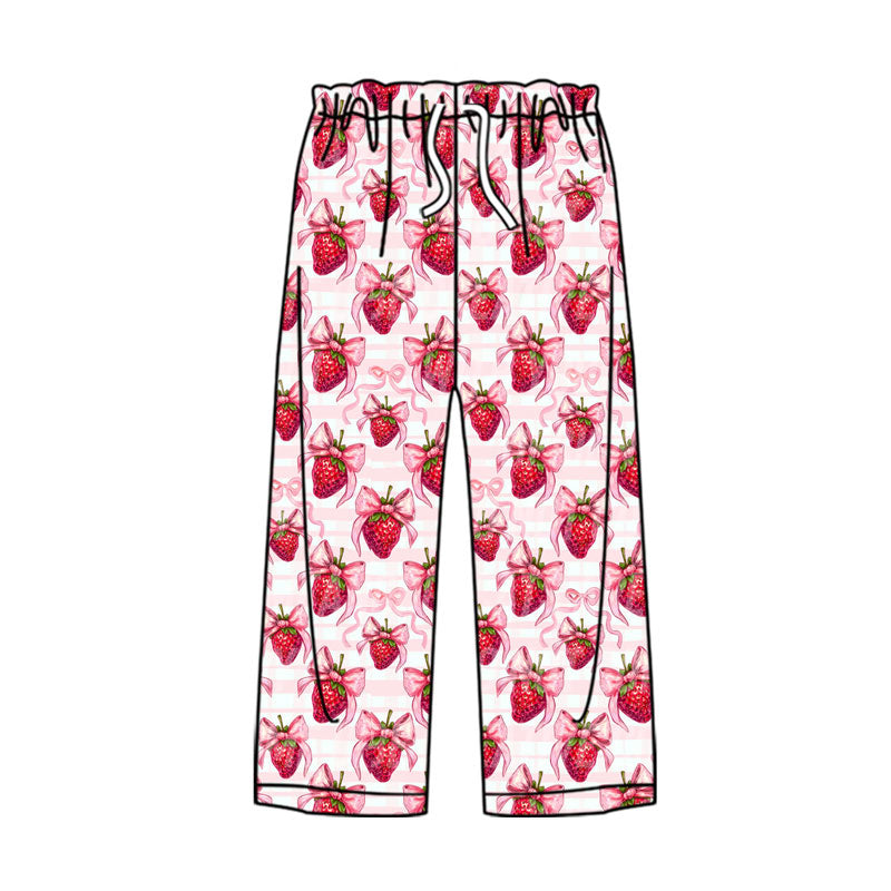 ( Moq 5 ) Preorder Adult Woman Strawberry Bows Valentine's Day Pajamas Pants