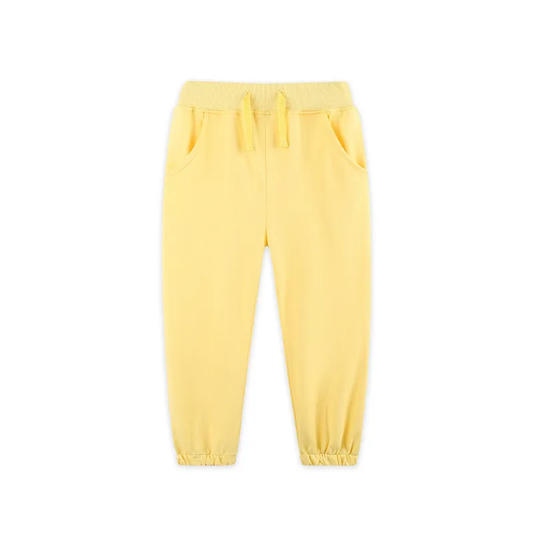 ( Moq 5 ) Preorder Girls Kids Yellow Pockets Cotton Joggers Pants Bottoms