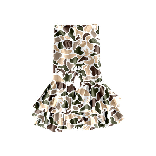 ( Moq 5 ) Preorder Girls Kids Ducks Dogs turkey Camo Ruffle Bell Pants Bottoms