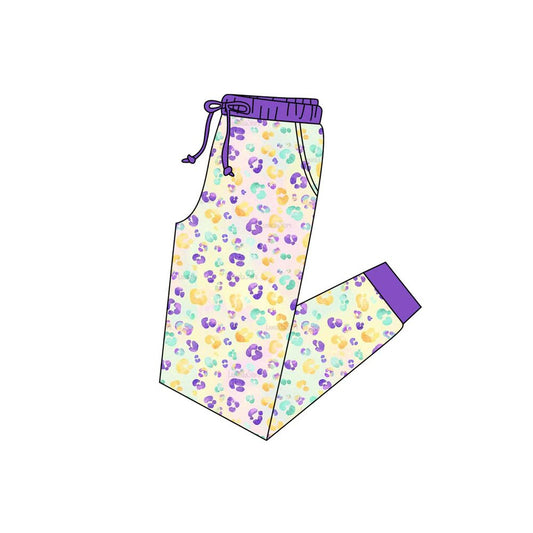 ( Moq 5 ) Preorder Adult Women Leopard Mardi Gras Pockets Pants