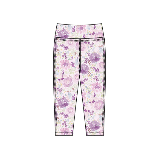 ( Moq 5 ) Preorder Baby Girls Flower Purple Yoga Active Leggings Pants Bottoms