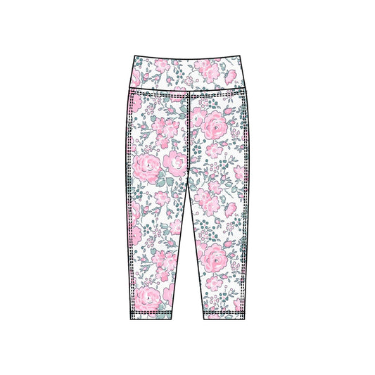 ( Moq 5 ) Preorder Baby Girls Pink Flower Yoga Active Leggings Pants Bottoms
