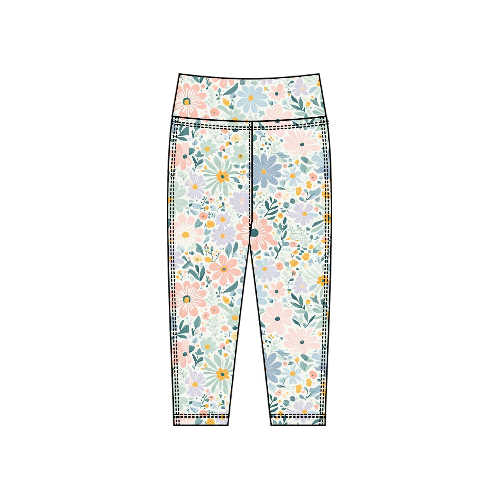 ( Moq 5 ) Preorder Baby Girls Flower Green Yoga Active Leggings Pants Bottoms