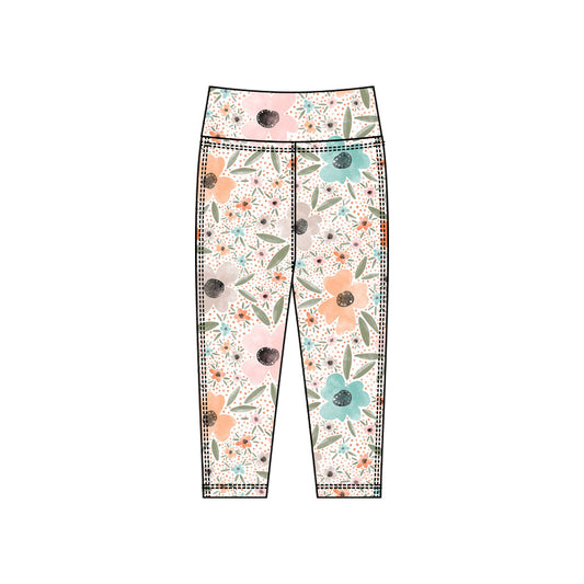 ( Moq 5 ) Preorder Baby Girls Flower Yoga Active Leggings Pants Bottoms
