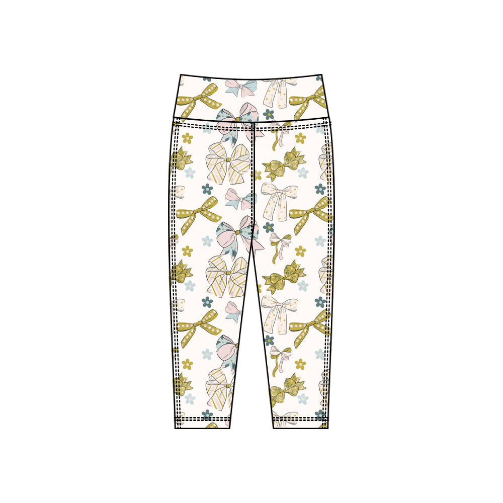 ( Moq 5 ) Preorder Baby Girls Bows Yoga Active Leggings Pants Bottoms