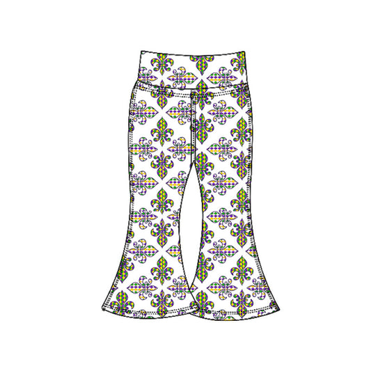 ( Moq 5 ) Preorder Baby Girls Mardi Gras Plaid Anchors Yoga Bell Bottom Pants
