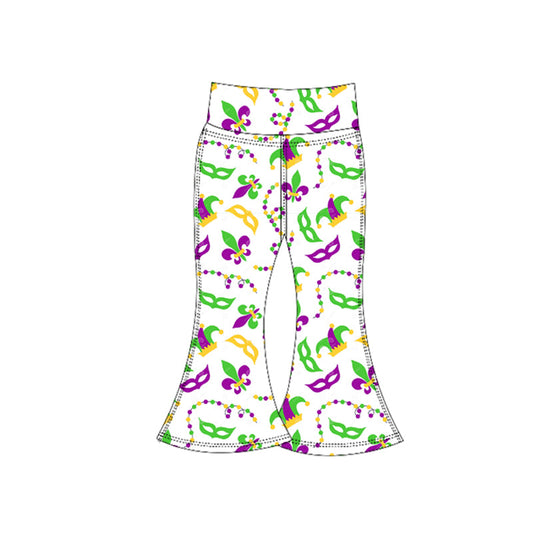 ( Moq 5 ) Preorder Baby Girls Anchors Masks Mardi Gras Yoga Active Bell Bottom Pants