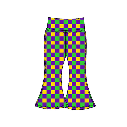 ( Moq 5 ) Preorder Baby Girls Mardi Gras Checked Yoga Bell Bottom Pants