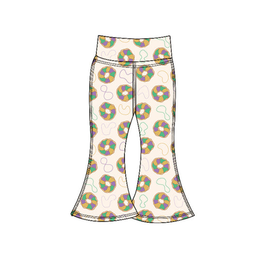 ( Moq 5 ) Preorder Baby Girls Mardi Gras Donuts Yoga Active Bell Bottom Pants