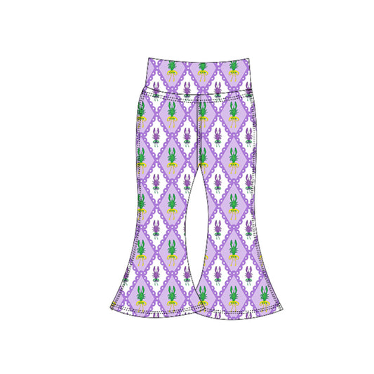 ( Moq 5 ) Preorder Baby Girls Mardi Gras Crawfish Yoga Active Bell Bottom Pants