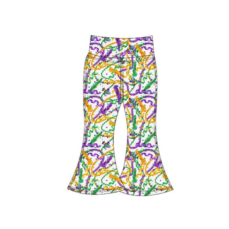 ( Moq 5 ) Preorder Baby Girls Mardi Gras Yoga Active Bell Bottom Pants