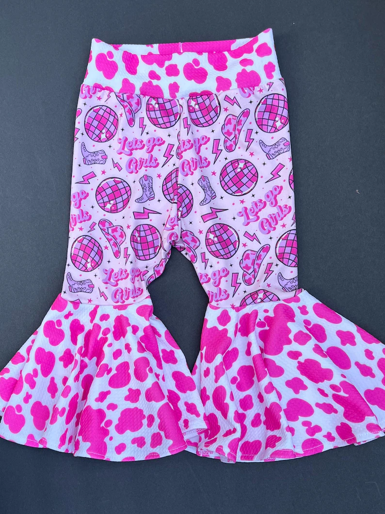 ( Moq 5 ) Preorder Baby Girls Boots Western Pink Bell Bottom Pants