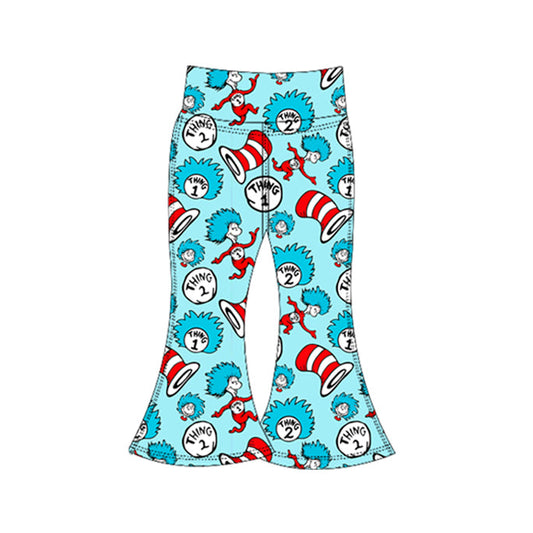 ( Moq 5 ) Preorder Baby Girls Cartoon Reading Blue Yoga Bell Bottom Pants