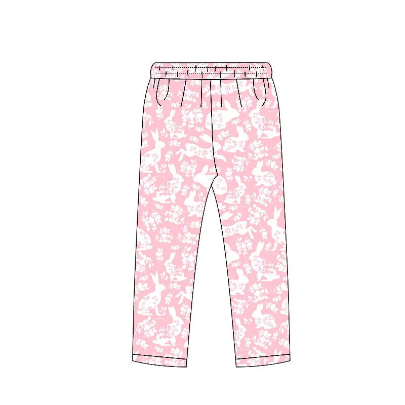 ( Moq 5 ) Preorder Baby Girls Flower Rabbits Easter Pink Legging Pants Bottoms