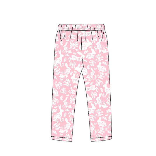 ( Moq 5 ) Preorder Baby Girls Flower Rabbits Easter Pink Legging Pants Bottoms