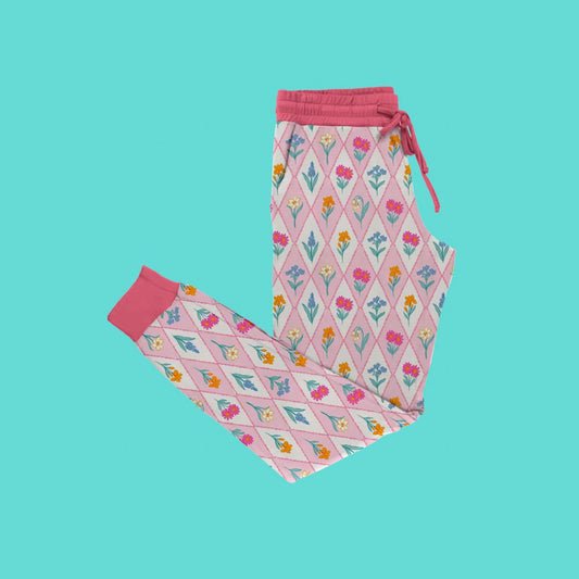 ( Moq 5 ) Preorder Adult Women Flower Plaid Pink Pants Bottoms