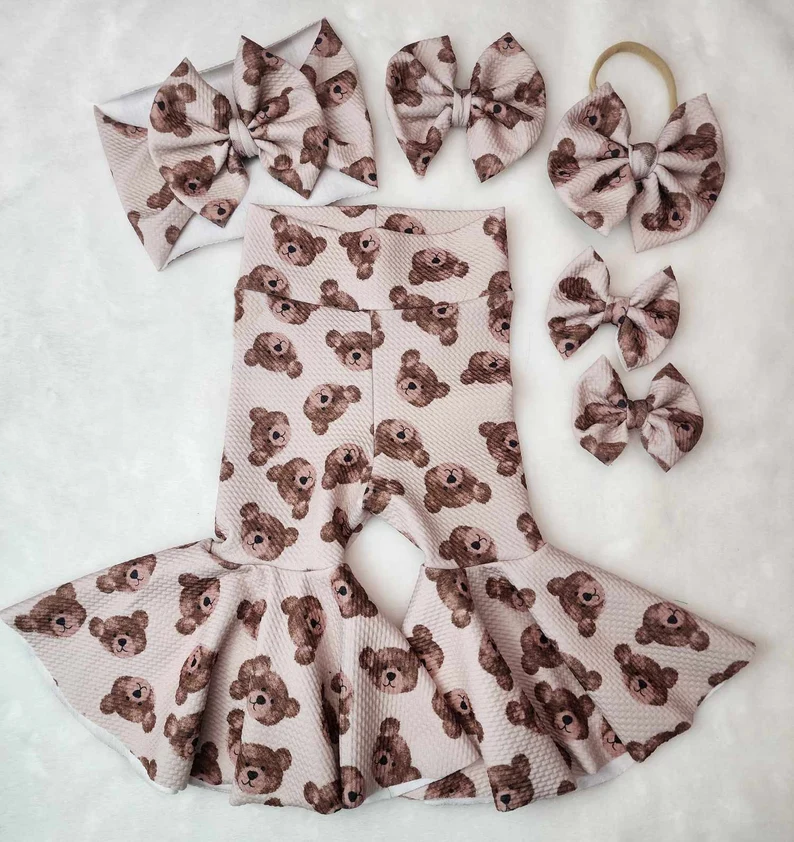 ( Moq 5 ) Preorder Baby Girls Kids Bear Bell Bottoms Pants