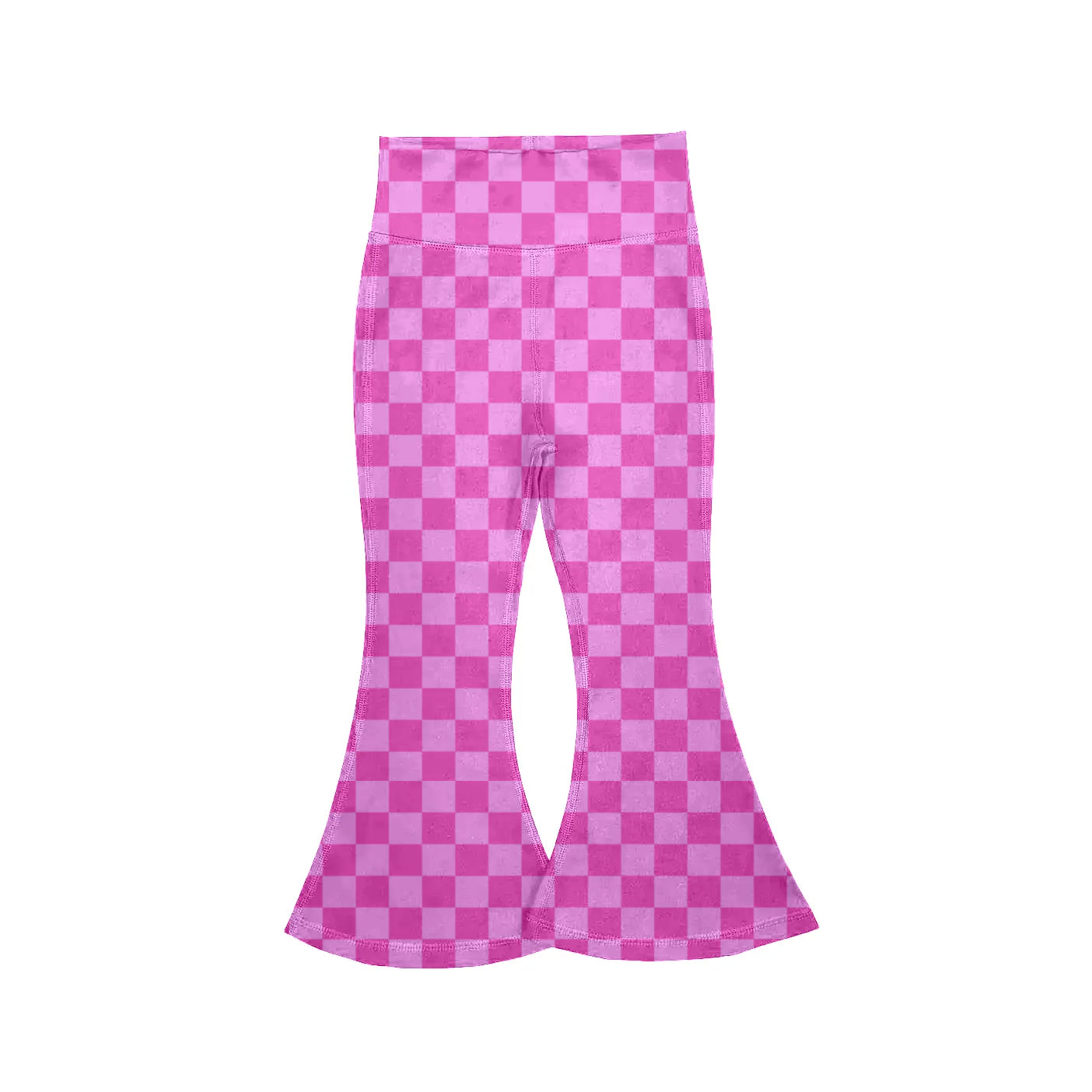 ( Moq 5 ) Preorder Baby Girls Kids Pink Checked Yoga Bell Bottoms Pants