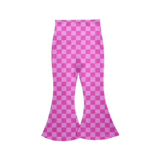 ( Moq 5 ) Preorder Baby Girls Kids Pink Checked Yoga Bell Bottoms Pants
