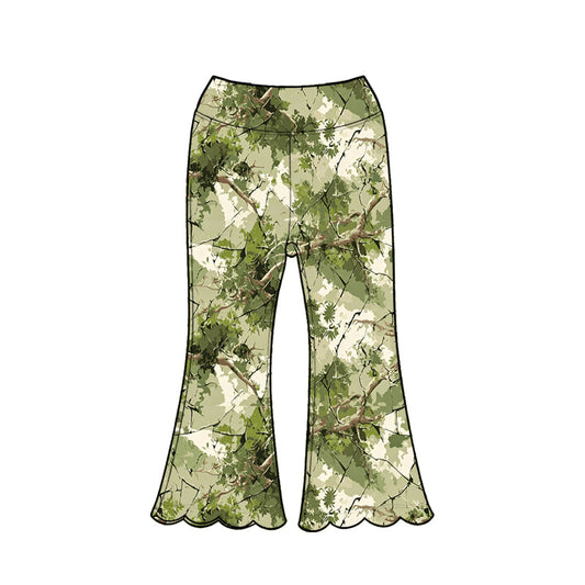 ( Moq 5 ) Baby Girls Kids Leaves Scallop Green Pants Bottoms Camo Clothes