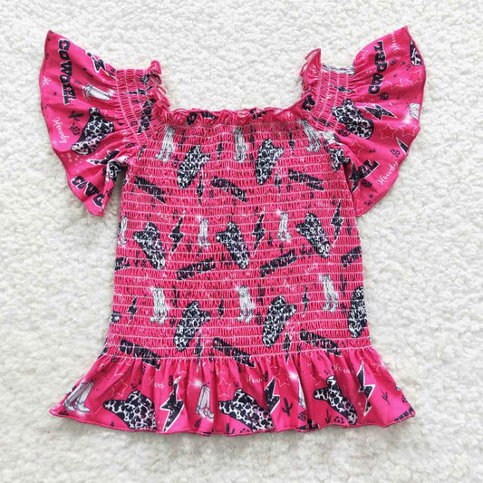 GT0181 Western Hats Cactus Baby Girl Off Shoulder Smocked Tops