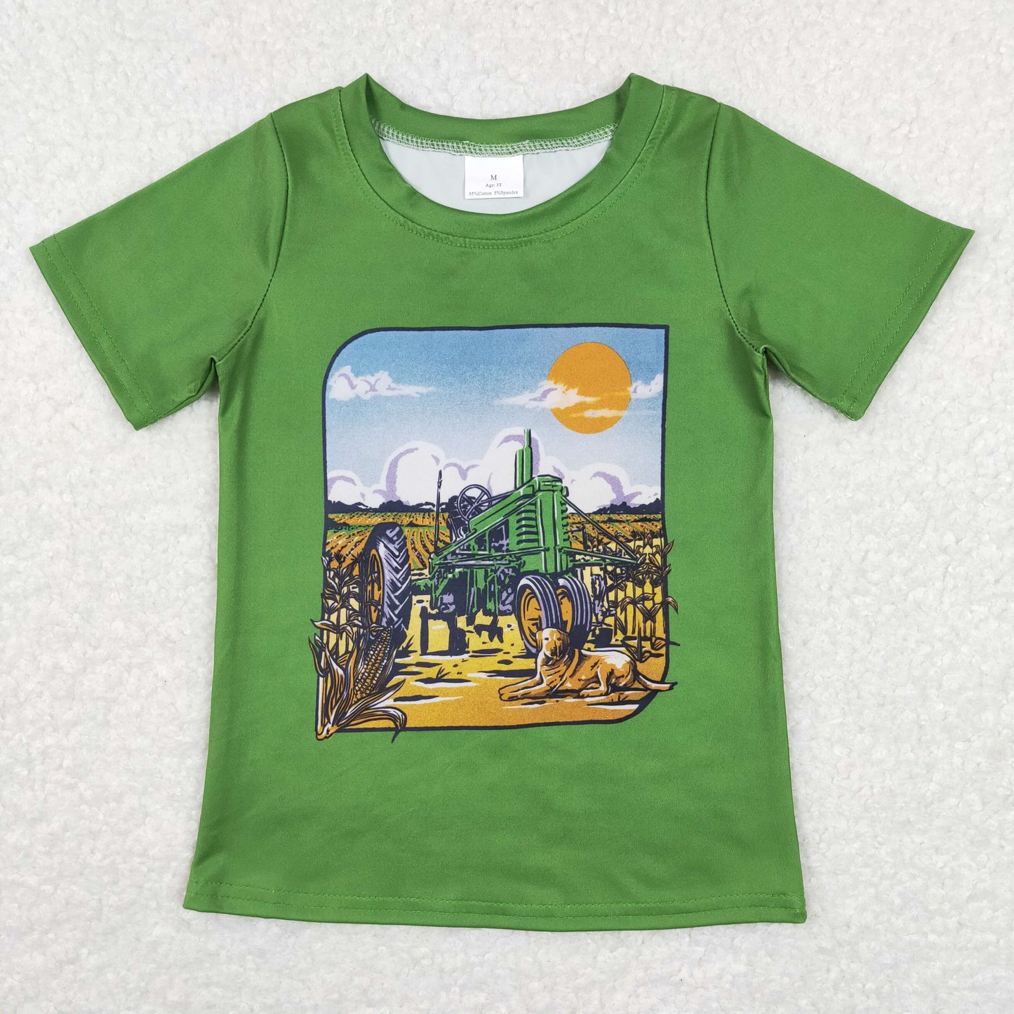 BT0503 Baby Boy Short Sleeves Tractor Green Tops Shirt