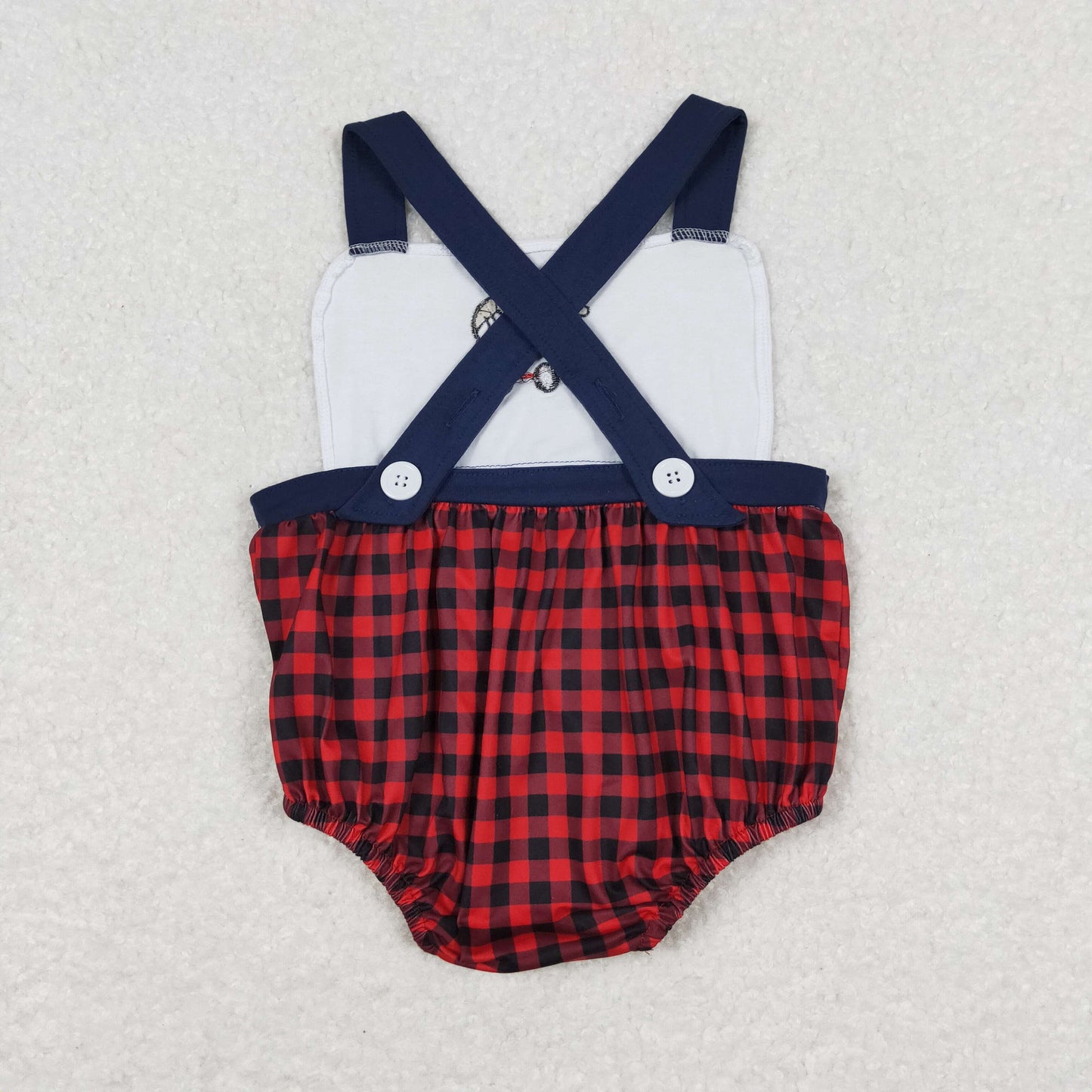 Baby Boy Short Sleeves Embroidery Ball Plaid Bubble One Piece Romper