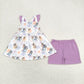 Baby Girl Sleeveless Floral Dogs Tops Purple Shorts Summer Set