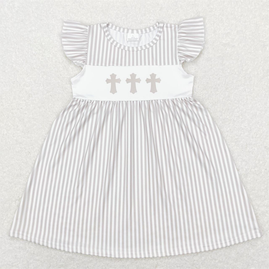 GSD0568 Baby Girl Short Sleeves Cross Stripes Easter Dress