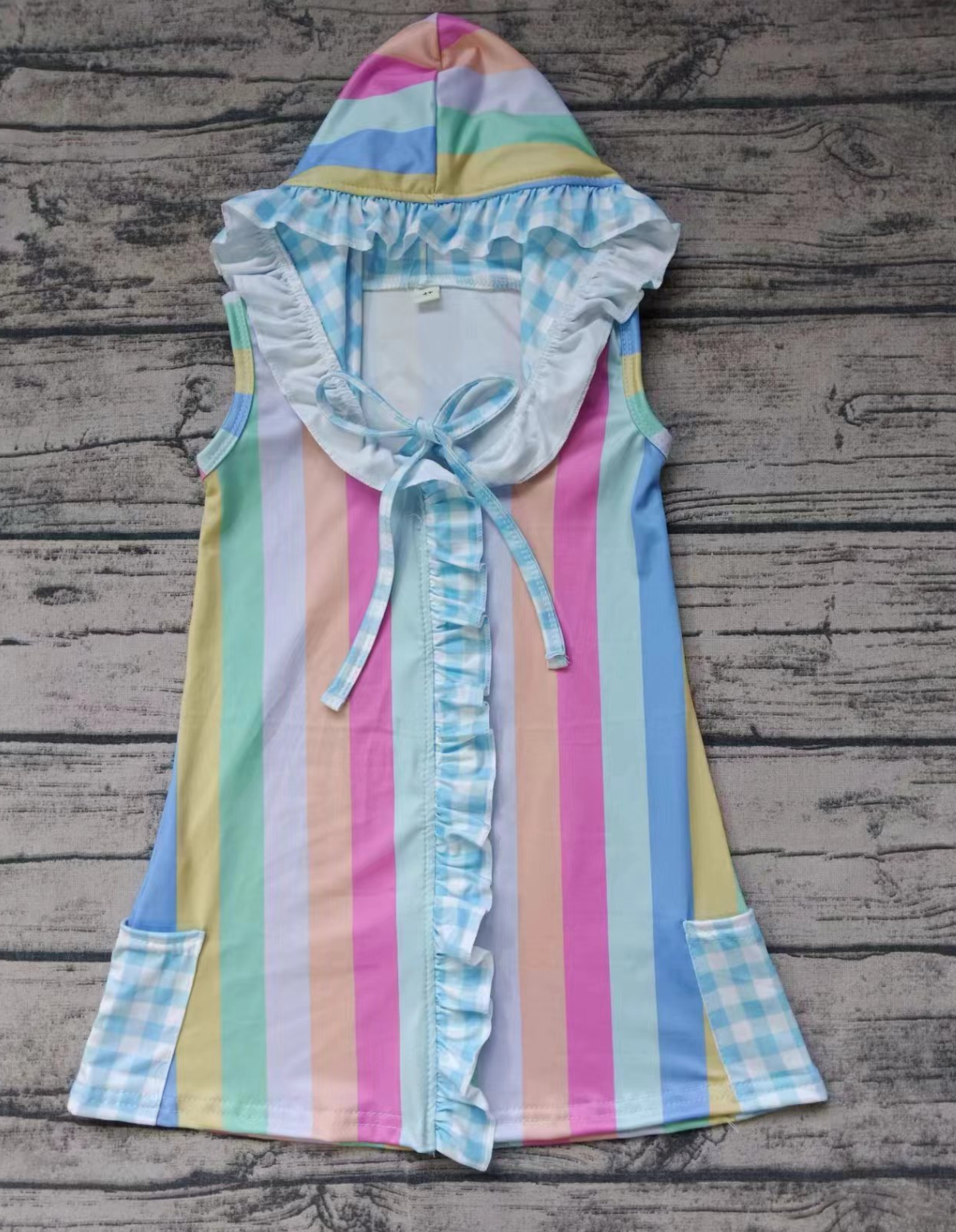 Baby Girl Sleeveless Hoodie Colorful Stripes Cardigan Tops