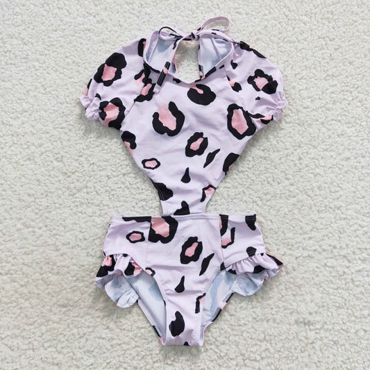 S0152 Baby Girl Pink Leopard One Piece Summer Swimsuit