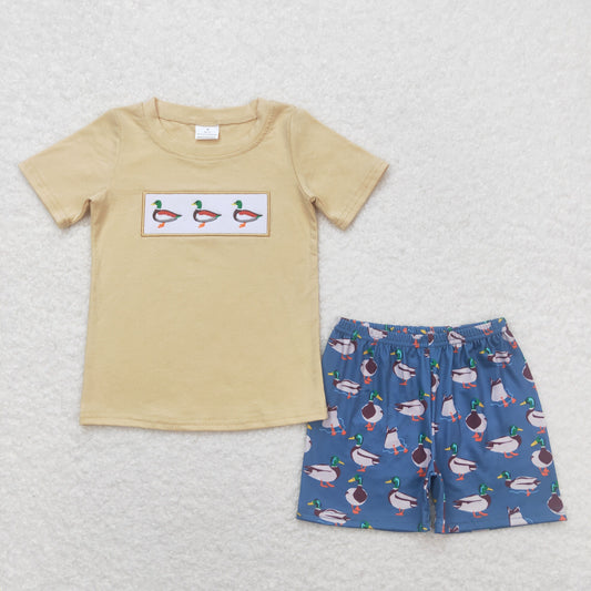 Baby Boy Short Sleeves Embroidery Cotton Shirt Ducks Shorts Set