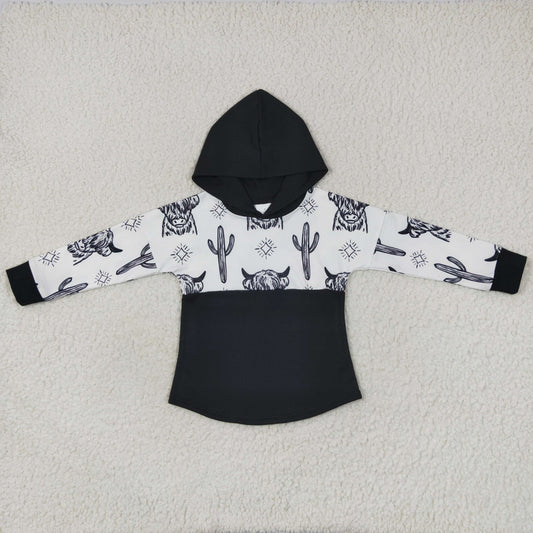 BT0318 Baby Boy Long Sleeves Cow Cactus Hoodie Western Shirt