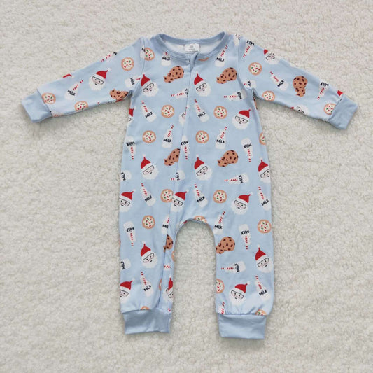 LR0472 Baby Boy Christmas Cookie Milk Long Sleeves Zipper Romper