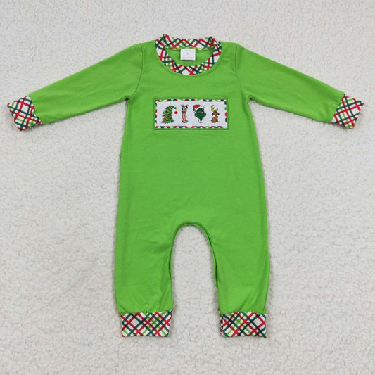 LR0325 Christmas Baby Boy Long Sleeves Green One Piece Romper