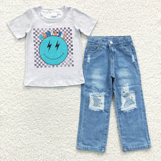 Mama's Boy Short Sleeves Shirt Denim Pants Outfit