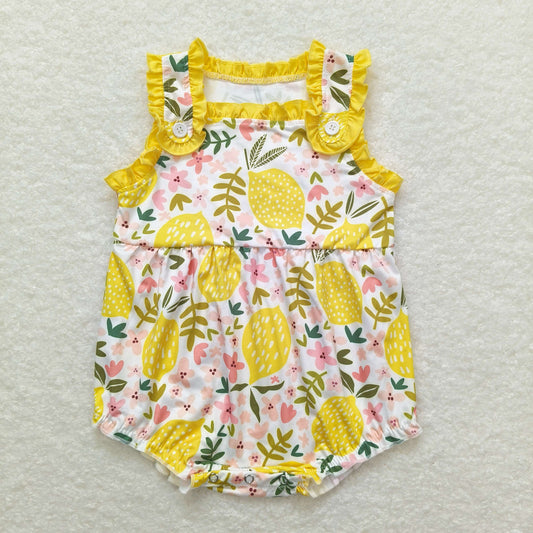 Baby Girl Sleeveless Lemon Floral Bubble Yellow One Piece Romper