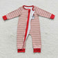 LR0442 Baby Boy Embroidery Christmas Santa Stirpes Zip Romper