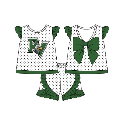 baby girl short sleeves green bow tops shorts team set