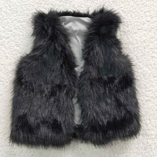 6 B0-3 Baby Girl Black Vest Overcoat Foux Fur Winter Coat