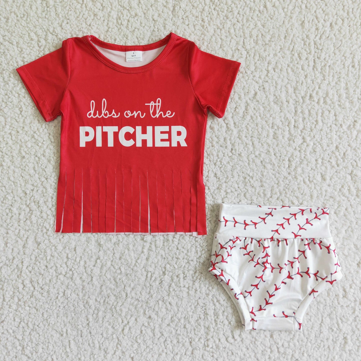 Promotion Baby Girl Red Baseball Shirt Bummies Outfit & Headband