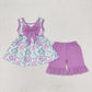 Baby Girl Sleeveless Dinosaurs Floral Tops Purple Shorts Set