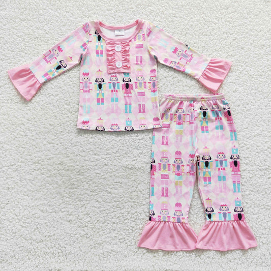 GLP0623 Baby Girl Long Sleeves Pants Pink Pajamas Outfit