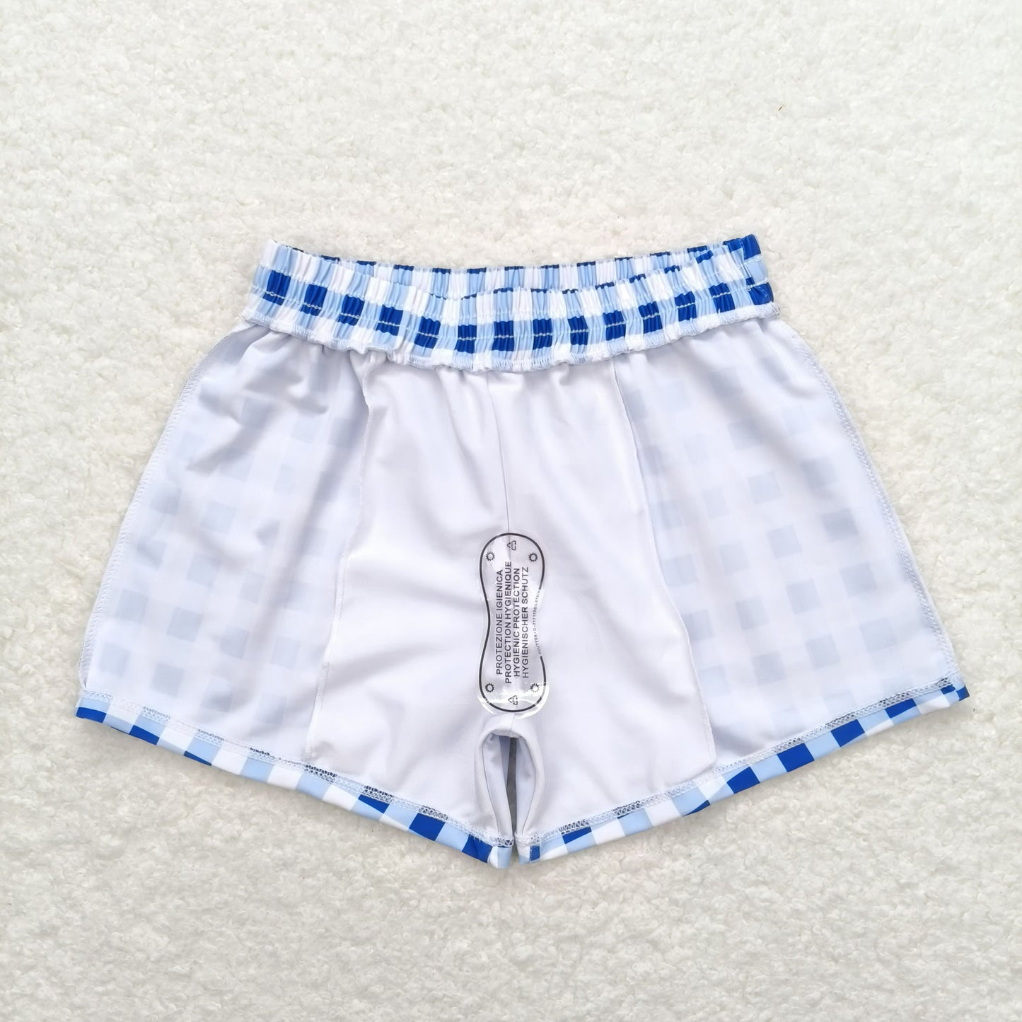 Baby Boy One Piece Blue Plaid Swimsuits Trunks Swimwear