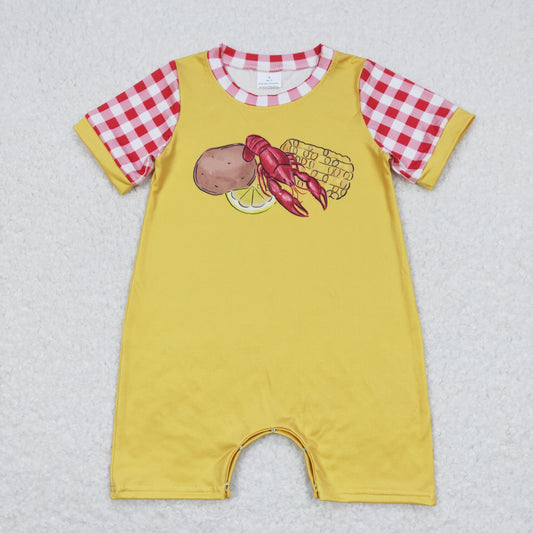 Baby Boy Short Sleeves Crawfish Corn Potato Orange One Piece Romper