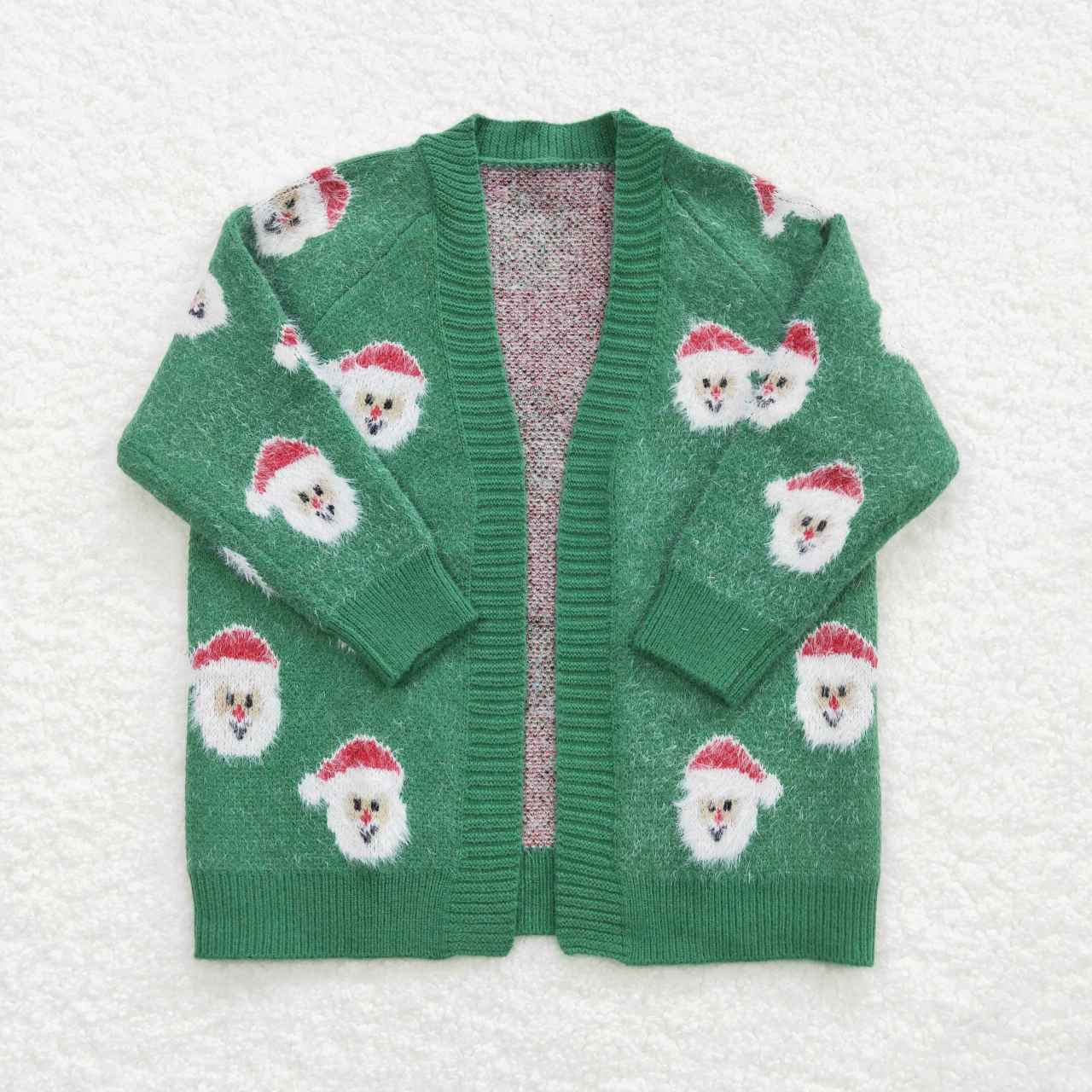 GT0357 Baby Girl Kids Christmas Santa Sweater Green Long Coat